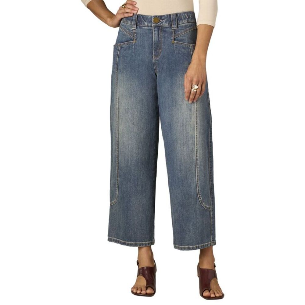 Wit & Wisdom Womens Mid Blue Artisanal High Rise Barely Barrel Jean, Blue